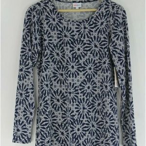 👠 New! LulaRoe “Debbie” Navy Blue & Ivory Long Sleeved Pencil Midi Dress Size L